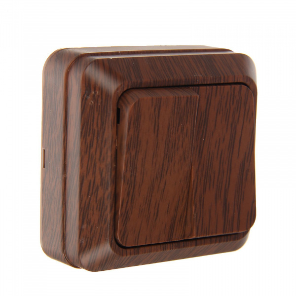 Выключатель TDM "Ладога", 10 А, IP20, 2 клавиши, открытый монтаж, цвет бук