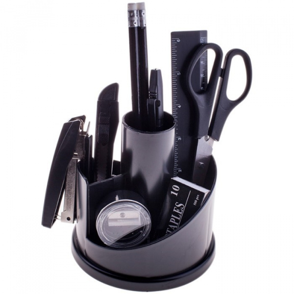 Набор настольный канцелярский 12 предметов "OfficeSpace", вращающийся, чёрный /4144659