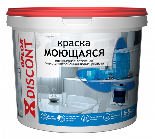 Краска "ОРЕОЛ" интерьерная моющаяся водно-дисперсионная полиакриловая белая матовая "ДИСКОНТ" 13 кг