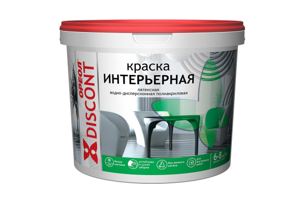 Краска "ОРЕОЛ" интерьерная водно-дисперсионная полиакриловая белая матовая "ДИСКОНТ" 3 кг