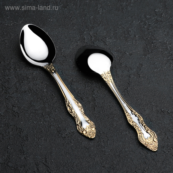 Ложка чайная «Тройка», h=14,2 см, толщина 2 мм, локальное нитрид-титановое покрытие/891971