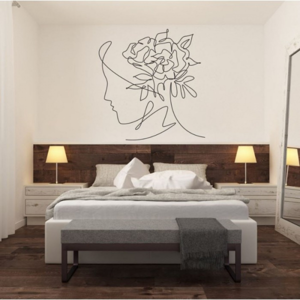 Наклейка пластик интерьерная чёрная "Абстракция. Девушка с цветами на голове" 40x60 см /9901628