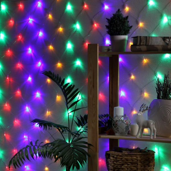 Гирлянда «Сеть» 1.6 × 1.6 м, прозрачная нить, свечение мульти, 8 режимов, 220 В /1585744