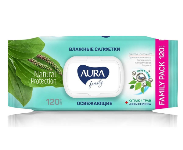 Влажные салфетки Aura Family Освежающие (120 шт.)