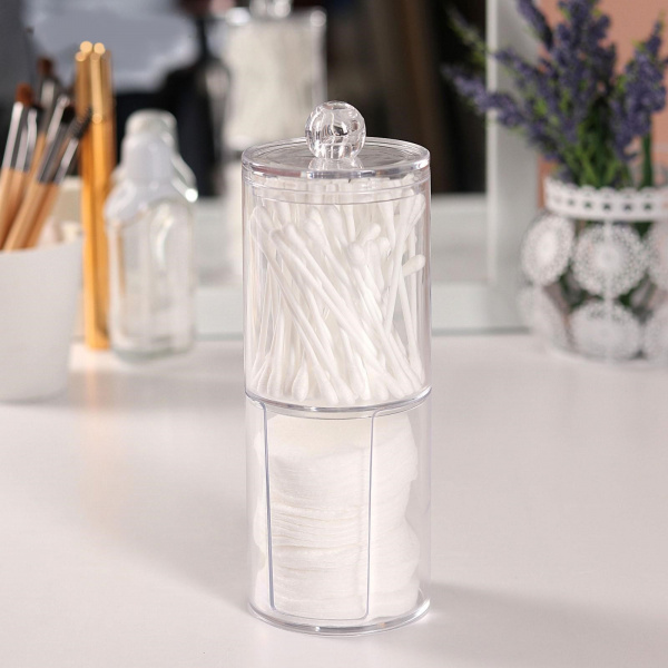 Органайзер д/хранения ватных палочек и дисков, с крышкой, d 6,5×19 см /4688771