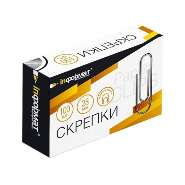 Скрепки in ФОРМАТ серебро металл 100шт 28мм 036791