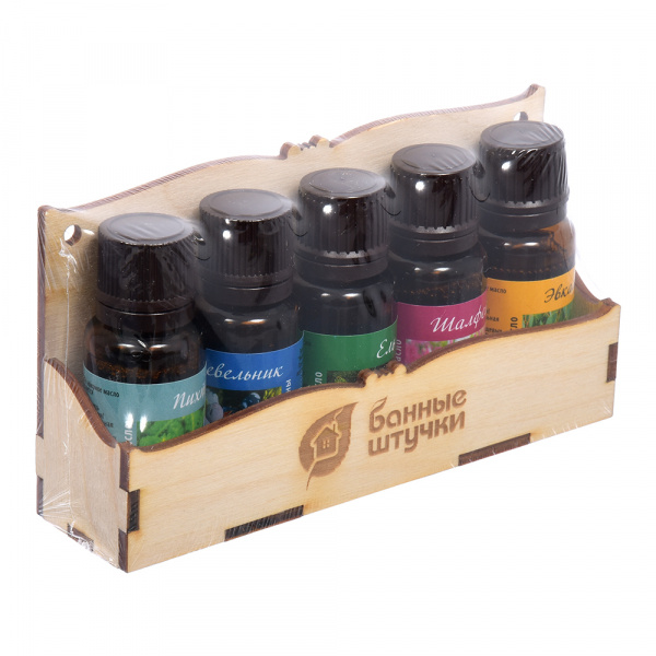 Набор эфирных масел "Легкое дыхание" (пихта,можжевельник, ель, шалфей,эвкалипт) по 15 мл на полочке