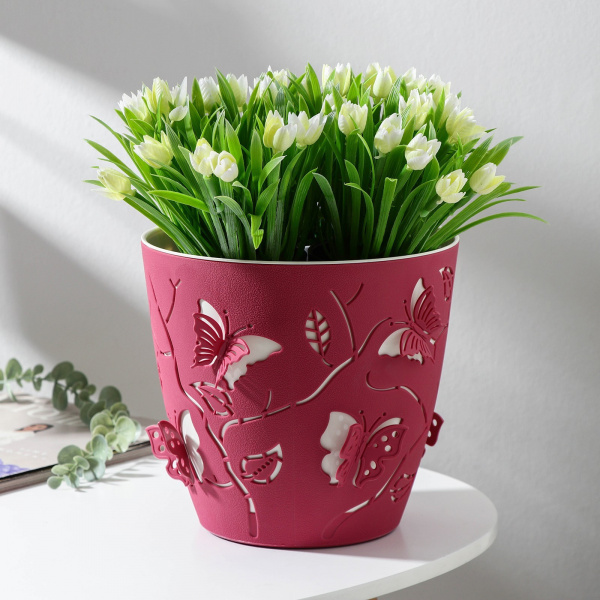 Кашпо для цветов со вставкой Lucky Friday Butterflies, 5,3 л, d=22,5 см , цв. годно-розовый /7336897