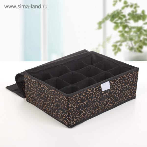 Кофр для мелких вещей с крышкой "Роскошь" 12 отд. чёрно-золотой 709819