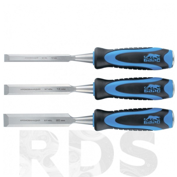 Набор долот-стамесок плоских,3шт,12-16-20мм,двухкомп.рукоятка,металлический затыльник/24450