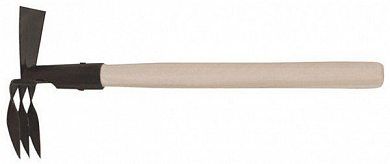 Мотыжка комбинированная с деревянной ручкой, 3 зубца, профиль прямой /76824