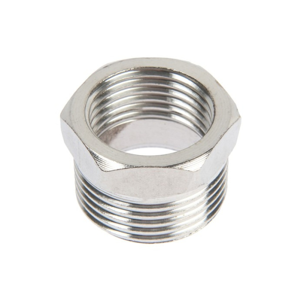 Футорка ZEIN engr, 1/2" × 3/4", вн/нар резьба, нержавеющая сталь