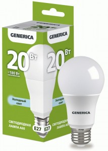 Лампа св/д ЛОН A60 E27 20W(2000lm) 6500K 6K 60x125 матов. LL-A60-20-230-65-E27-G