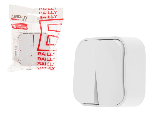 Выключатель 2 клав. (открытый, 10А) белый, Bailly/806002