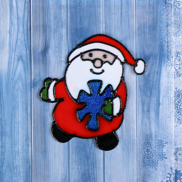 Наклейка на стекло "Дед мороз со снежинкой" 1113550