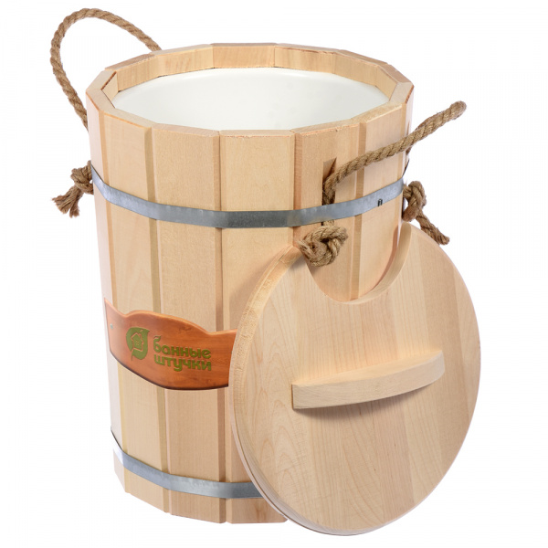 Запарник 9 л. с пластиковой вставкой с крышкой, липа/32052