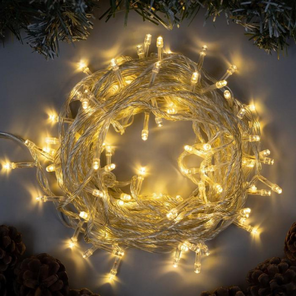 Гирлянда «Нить» 10 м, прозрачная нить, 100 LED, свечение т/белое, 8 режимов, 220 В /3556781