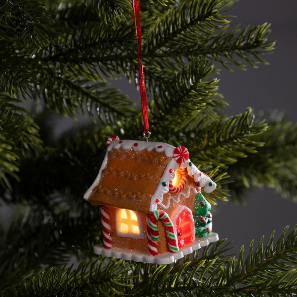 Ёлочная игрушка «Дом из сладостей» 6 × 6.8 × 5.5 см, от батареек, свечение тёплое белое /9907591