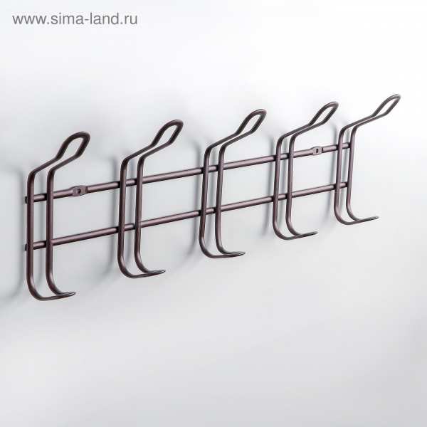 Вешалка настенная на 5 двойных крючков «Симпл», 37×14×5 см, цвет коричневый матовый/4440672