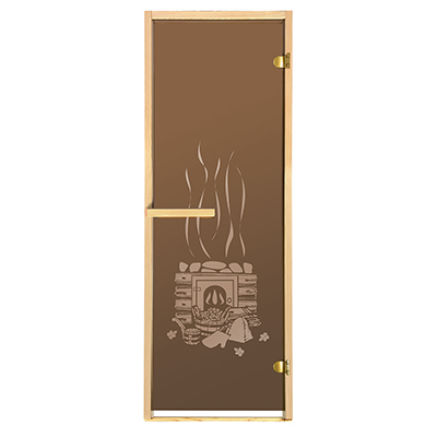 Дверь из стекла «Банька»1,9х0,7 м бронза 6мм, коробка из хвойных пород, 2 петли, в гофрокоробе, прав