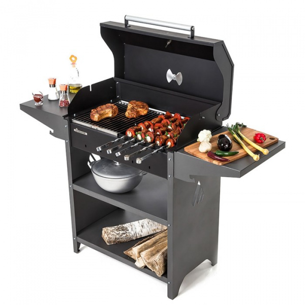 Мангал "Family Standart BBQ FSB2000" 133,2 х 44,1 х 96,6 см, 2 мм, крышка, боковые полки /7690965