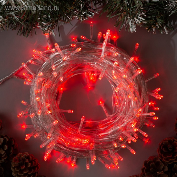 Гирлянда «Нить» 20 м, прозрачная нить,свечение красное, 8 режимов, 220 В /3556810