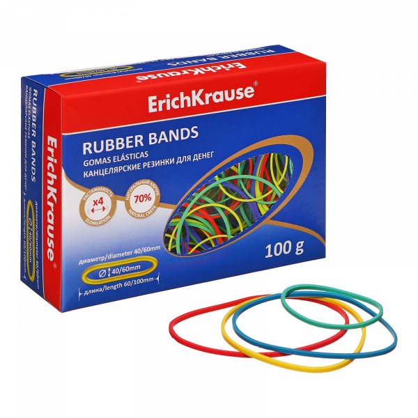 Банковская резинка, 100 г, ErichKrause, диаметр 40/60 мм, длина 60/100 мм, в коробке/10343513