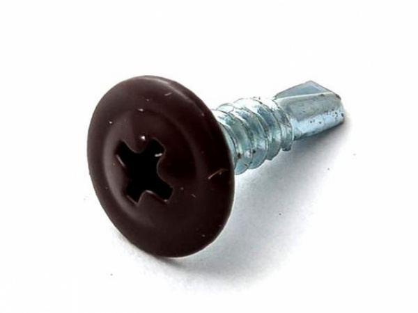 Саморез 4,2х16 оцинкованный пресс-шайба шоколад RAL8017 (сверло)