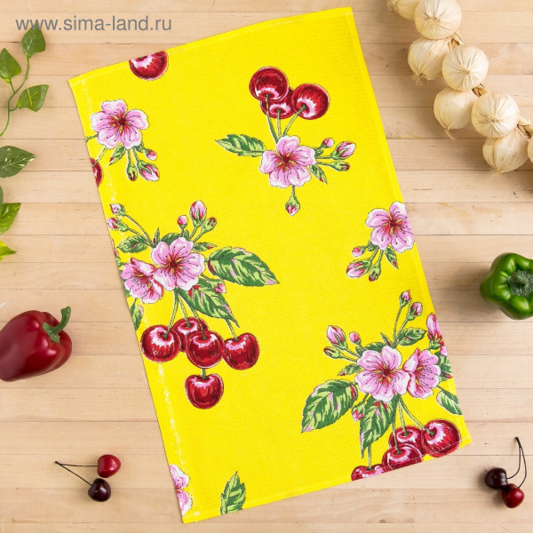 Полотенце вафельное Collorista Вишни, цвет желтый 35х58,100% хл,160 г/м² 3893665