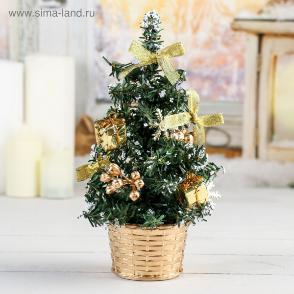 Елка 20см банты и снежинки золото 819240