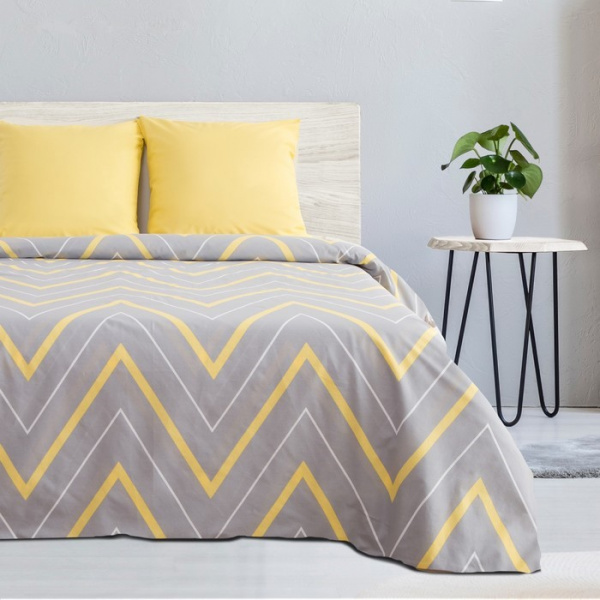 Постельное бельё Этель 2 сп «Жёлто-серые зигзаги» 175х215, 200х220, 70х70-2 шт /2565815