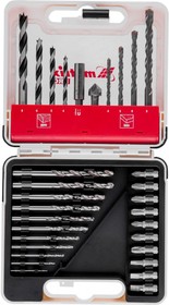 Набор сверл комб., мет.1-6мм,бетон 4-8мм,дер.4-8 мм,биты 10шт,адап., зенковка, 31пр./725631