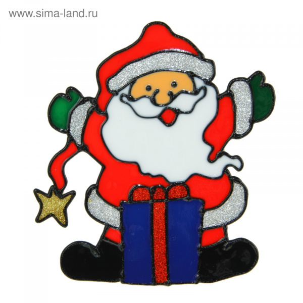 Наклейка на стекло "Дед Мороз в длинном колпаке с подарком" /1399691