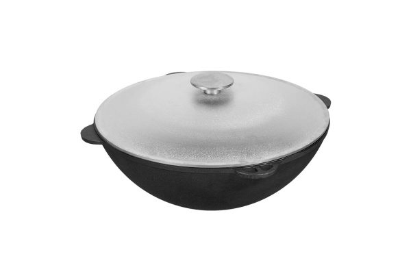 Казан домашний (дачный) чугунный с крышкой 12 л в чехле, азиатская чаша/61361