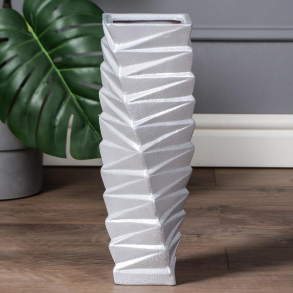 Ваза напольная "Зигзаг", антика, светло-серебристая, 40 см, керамика/5541866