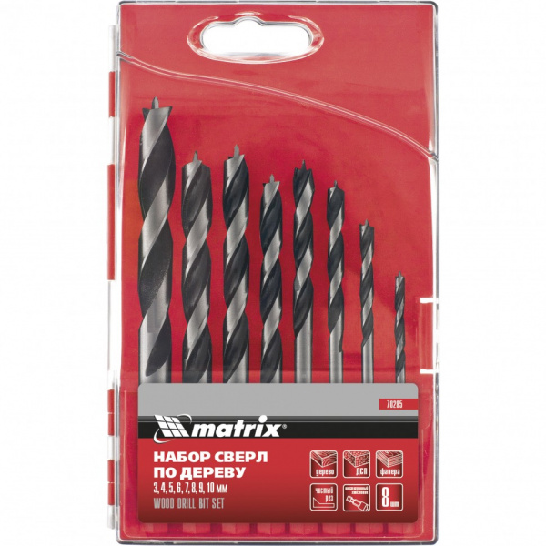 Набор сверл по дереву, 3-4-5-6-7-8-9-10 мм, 8 шт/70285