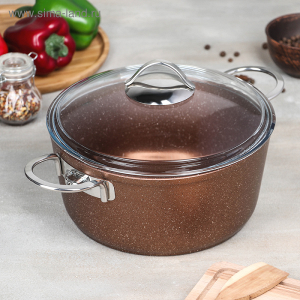 Кастрюля Papilla Wilma cool, 4,2 л, d=24 см, стеклянная крышка, антипригарное покрытие, цвет коричн