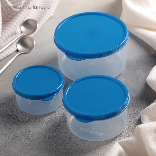 Набор контейнеров пищевых 3шт круглый синий  1333868