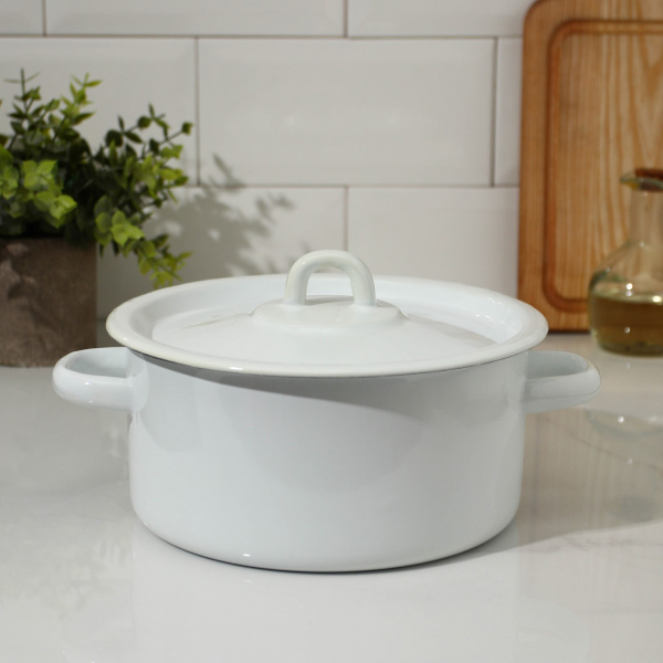 Кастрюля цилиндрическая, 2 л, эмалированная крышка, индукция, цвет белый/1815714