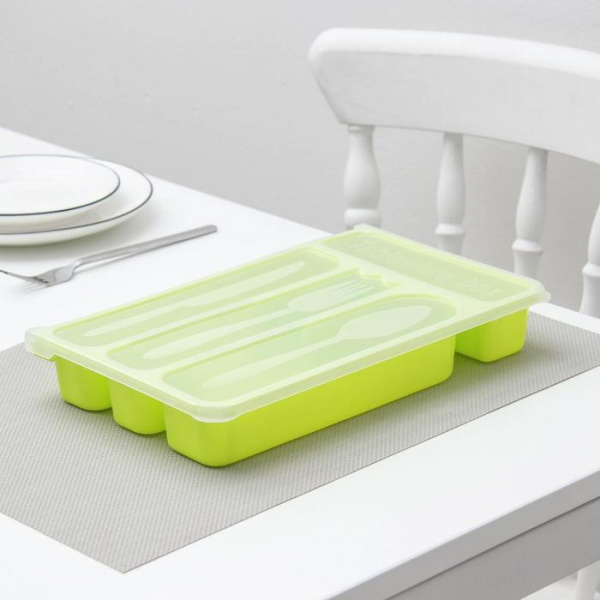 Лоток для столовых приборов с крышкой, 30×18×4,5 см, цвет МИКС/5373476