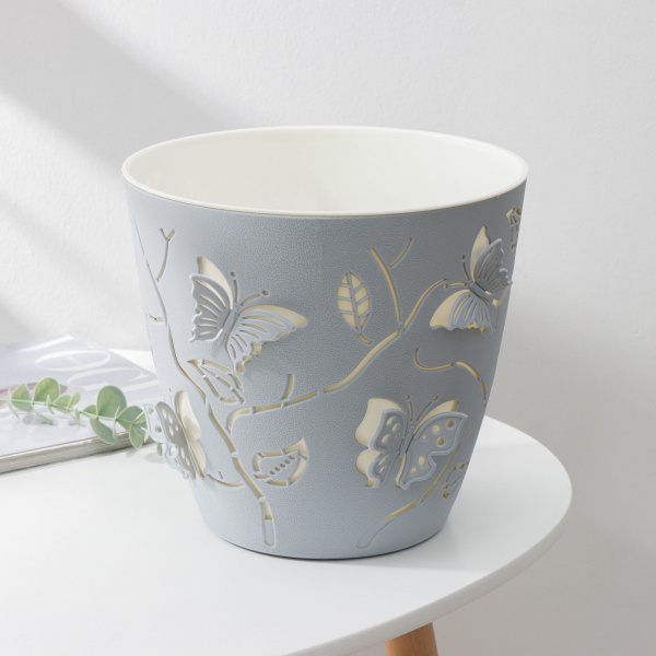 Кашпо для цветов со вставкой Lucky Friday Butterflies, 5,3 л, цвет жемчужно-серый /9164394
