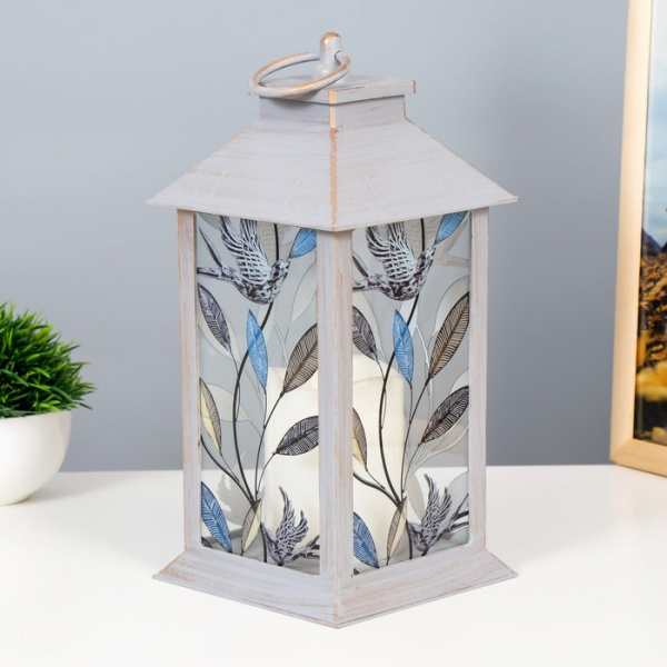 Светод. свеча в подсвечнике «Птичка на ветке», LED-ночник,3×ААА, серый с золот. патиной /7986385