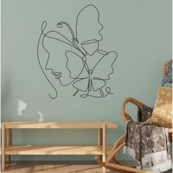 Наклейка пластик интерьерная чёрная "Абстракция. Девушка с бабочками на голове" 40x60 см /9901629