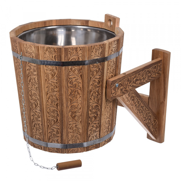 Русский душ 20 л, «Цветочный орнамент», облив. устр-во c нержав. вставкой и нал-ым клапаном, дуб