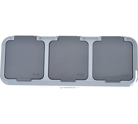 Розетка 3-ая (открытая, с/з, брызг. защ.) серая, Пралеска Аква