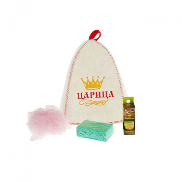 Набор для бани "Царица" шапка, мочалка, масло, пемза 579028
