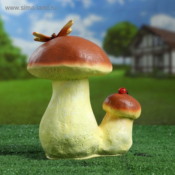 Садовая фигура "Гриб белый двойной с бабочкой" 23см /4197391