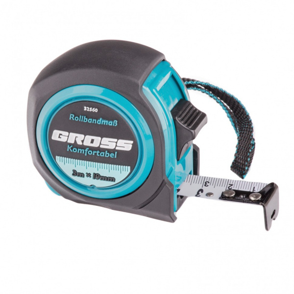 Рулетка Komfortabel 3 м х 19 мм, обрезиненный корпус Gross/32560