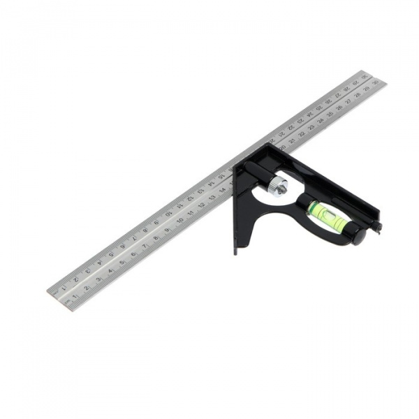 Угольник металлический комбинированный ТУНДРА, с уровнем, 300 мм /1550248