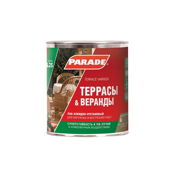 Лак PARADE L25 для террас алкидно-уретановый глянец .0.75л.